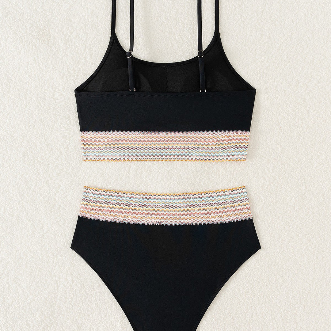 Women’s Sporty Bikini Set with High Waist and Colorful Wave Pattern Mune Fashion