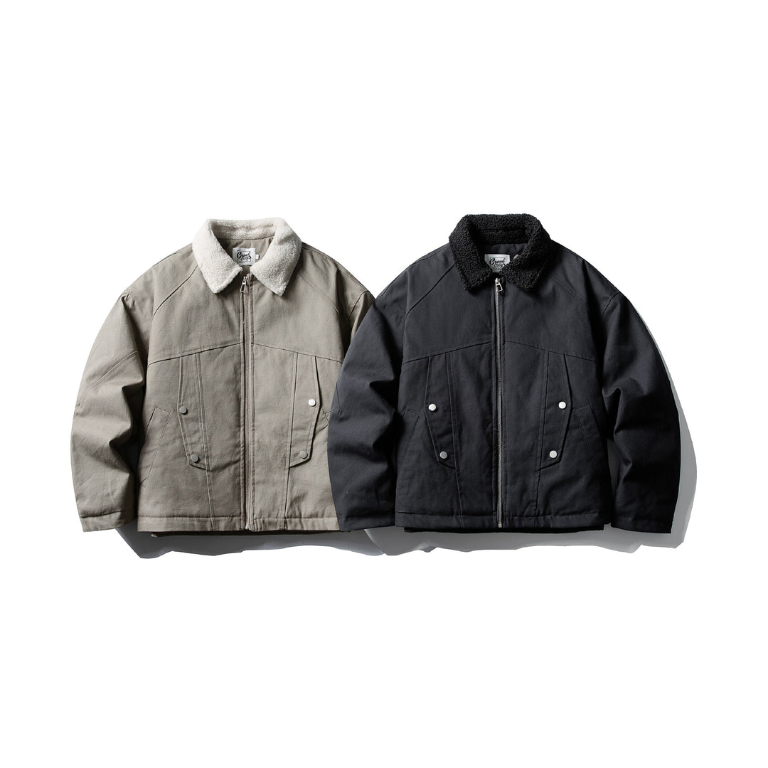 Unisex Short Canvas Field Blouson with Teddy Collar and Two-Way Zipper Mune Fashion