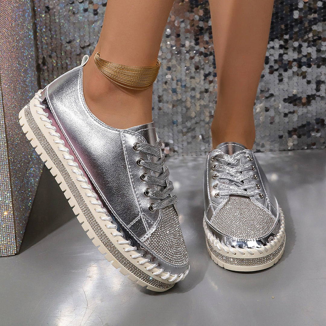 Ladies Glamorous Sneakers with Sparkling Rhinestones and Trendy Profile Sole Mune Fashion