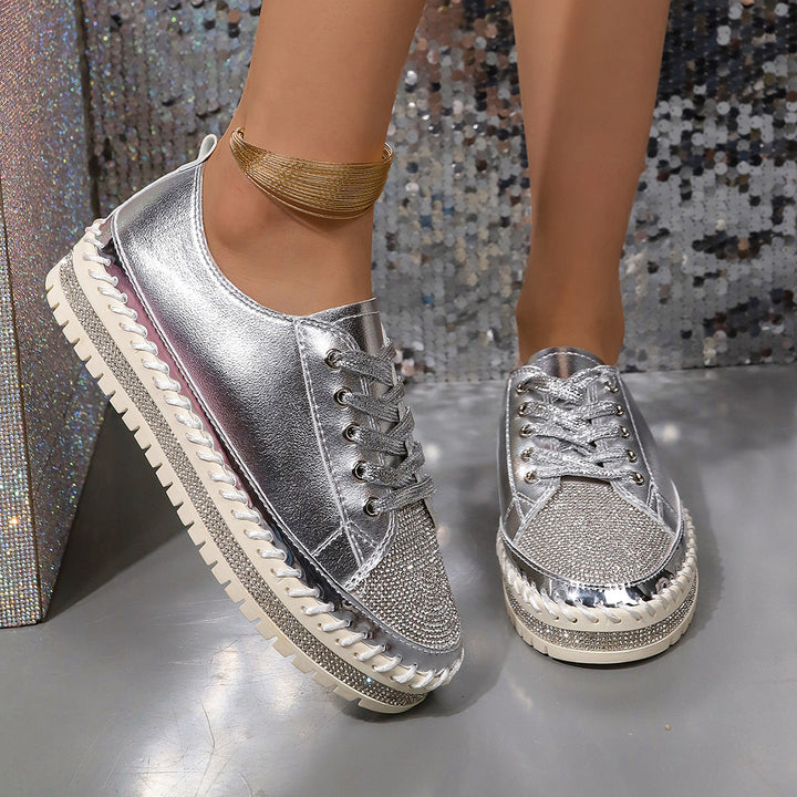 Ladies Glamorous Sneakers with Sparkling Rhinestones and Trendy Profile Sole Mune Fashion