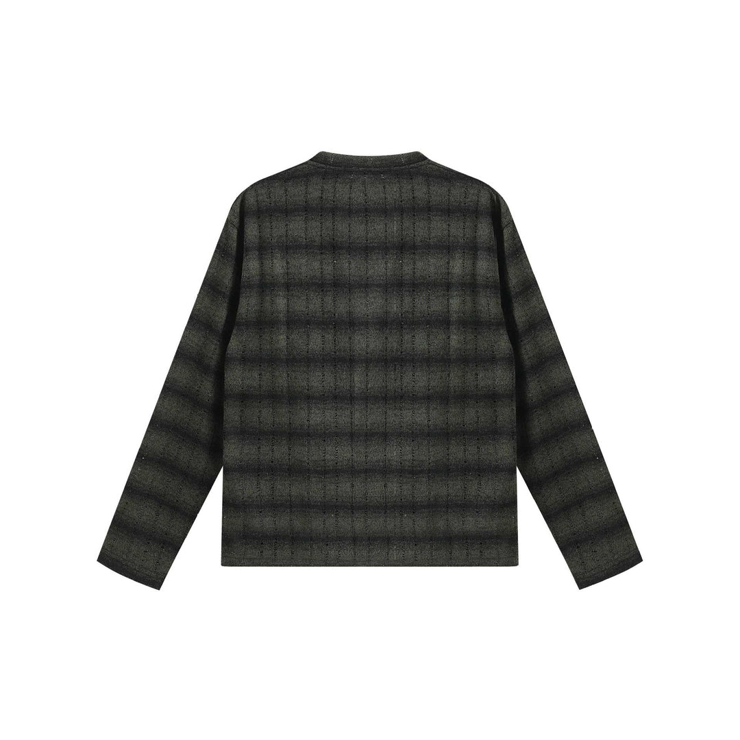 Unisex fine-structured round neck sweater with horizontal stripe pattern and logo patch Mune Fashion