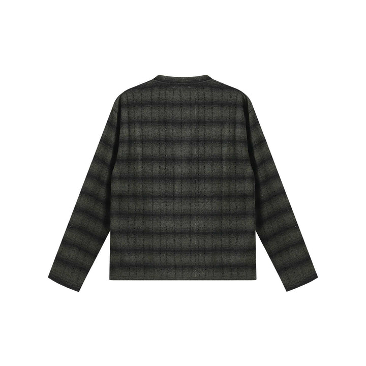 Unisex fine-structured round neck sweater with horizontal stripe pattern and logo patch Mune Fashion