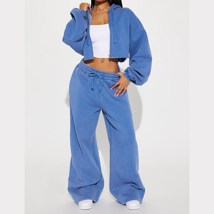 Women's Hooded Crop Top and Loose Jogging Pants Lounge Set made of Soft Fleece Mune Fashion