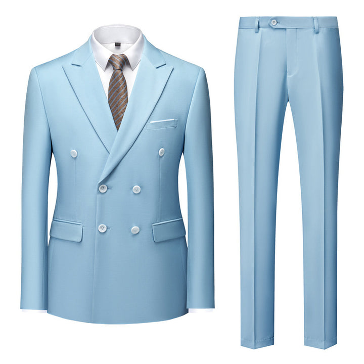 Men's tailored double-breasted blazer with peak lapel and slim fit suit trousers Mune Fashion
