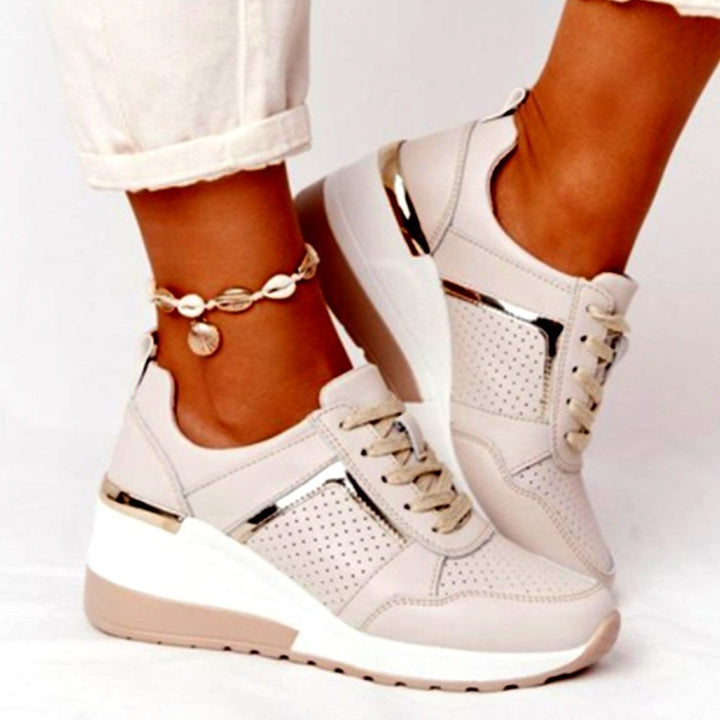 Women's Comfort Wedge Sneakers with perforated upper material and decorative zipper Mune Fashion