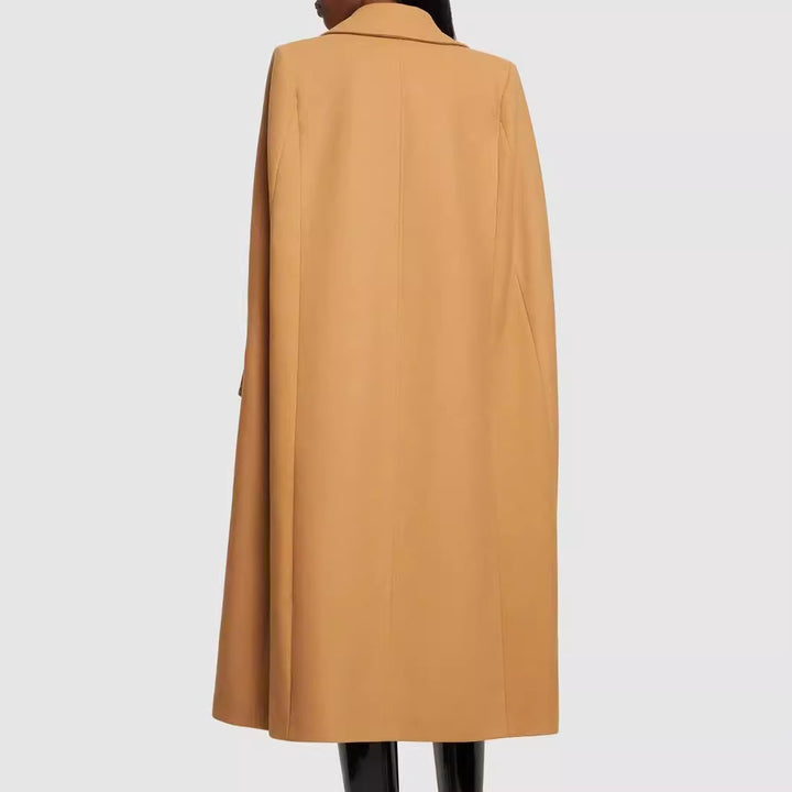 Women Cape-inspired Maxi long coat made of wool blend with narrow lapel Mune Fashion