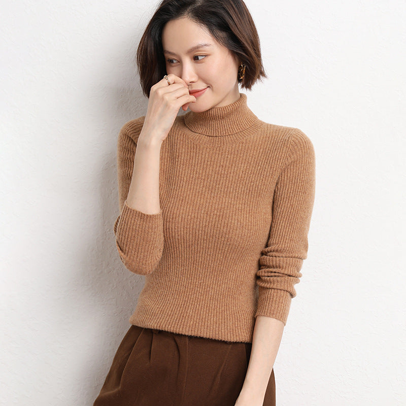 Women's Tailored Fine Knit Turtleneck Sweater with Fine Ribbed Texture and Cashmere Look Mune Fashion