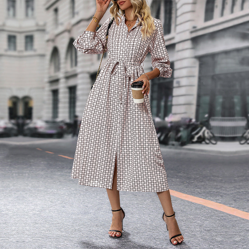 Women Long Sleeve Dress with Belt Detail Mune Fashion