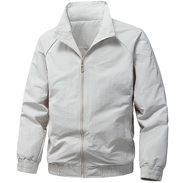 Men's Technical Microfiber Softshell Jacket in Bomber Style with Stand Collar and Zipper Pockets Mune Fashion