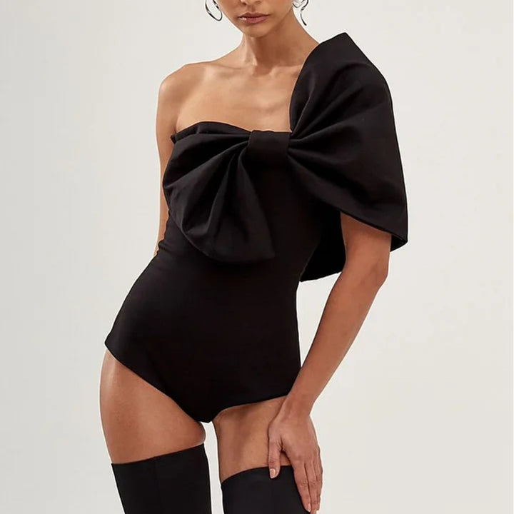Women's Cut Swimsuit with Voluminous Bow Detail and Elegant Wrap Skirt Mune Fashion