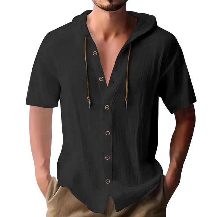 Men's lightweight short-sleeve hooded shirt with button placket and breathable cotton blend Mune Fashion