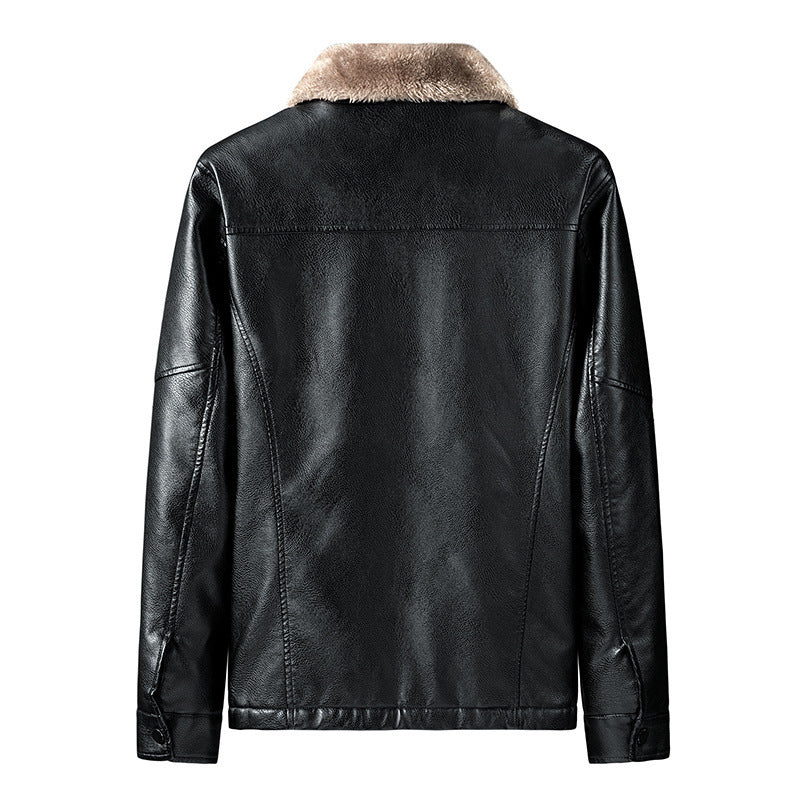 Men's Faux Leather Pilot Jacket with Teddy Collar and Zipper Mune Fashion