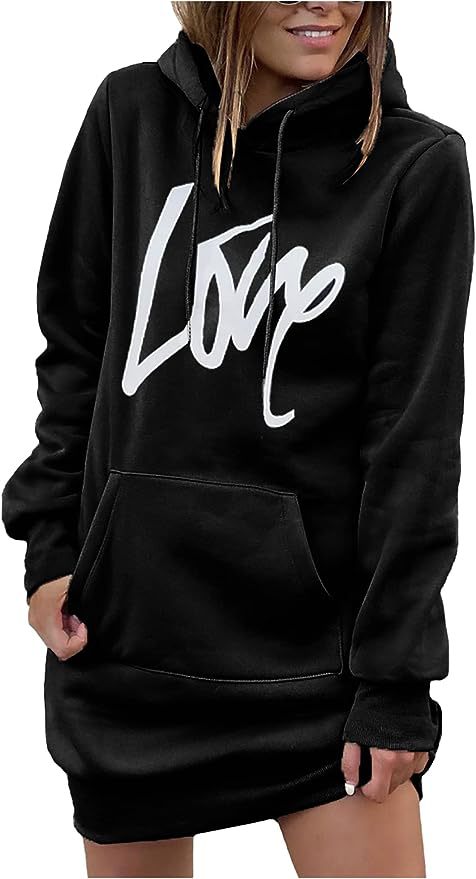 Ladies fleece hooded dress with kangaroo pocket, thumb hole sleeves and oversized sweatshirt cut Mune Fashion