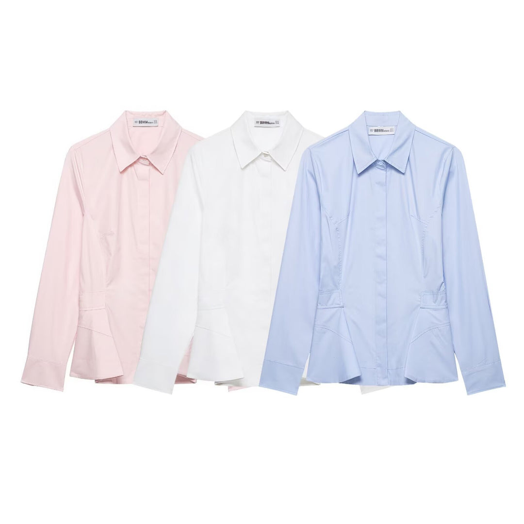 Women's Tailored Shirt Blazer with Concealed Button Placket, Side Pockets and Slim Silhouette Mune Fashion