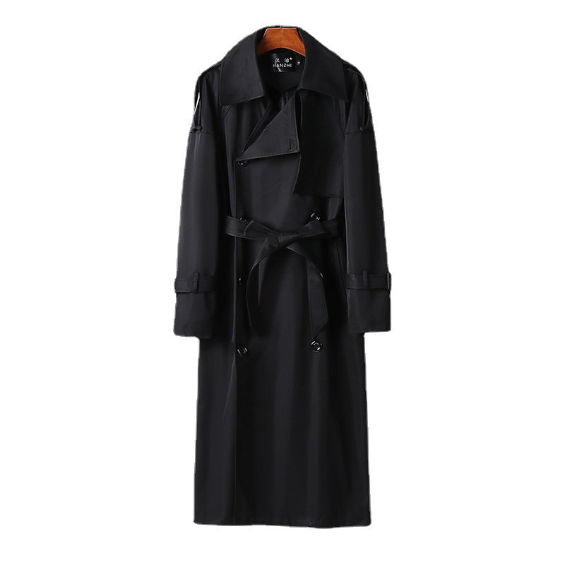 Men's Long Double-Breasted Trench Coat with Waist Belt, Epaulettes and Classic Shawl Collar Mune Fashion