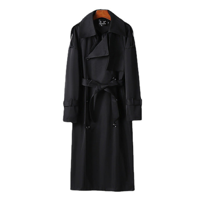 Men's Long Double-Breasted Trench Coat with Waist Belt, Epaulettes and Classic Shawl Collar Mune Fashion