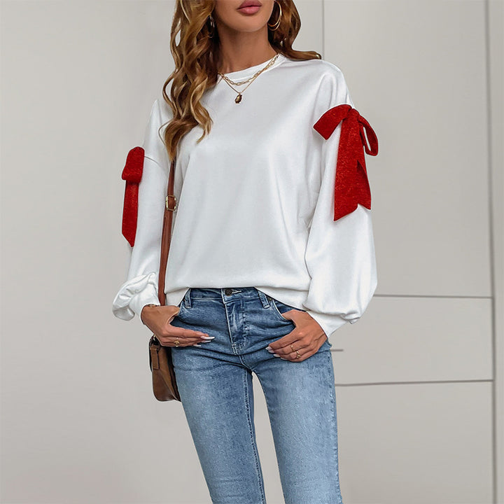 Women's sweatshirt with balloon sleeves and ribbon application Mune Fashion