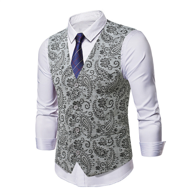 Men's Tailored Suit Vest with Paisley Jacquard and V Neck Mune Fashion