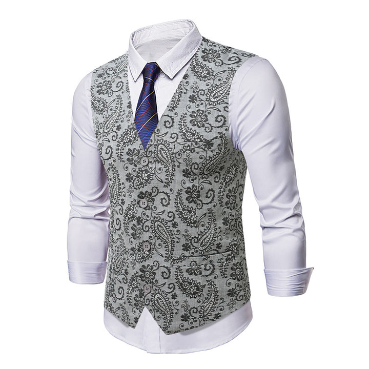 Men's Tailored Suit Vest with Paisley Jacquard and V Neck Mune Fashion