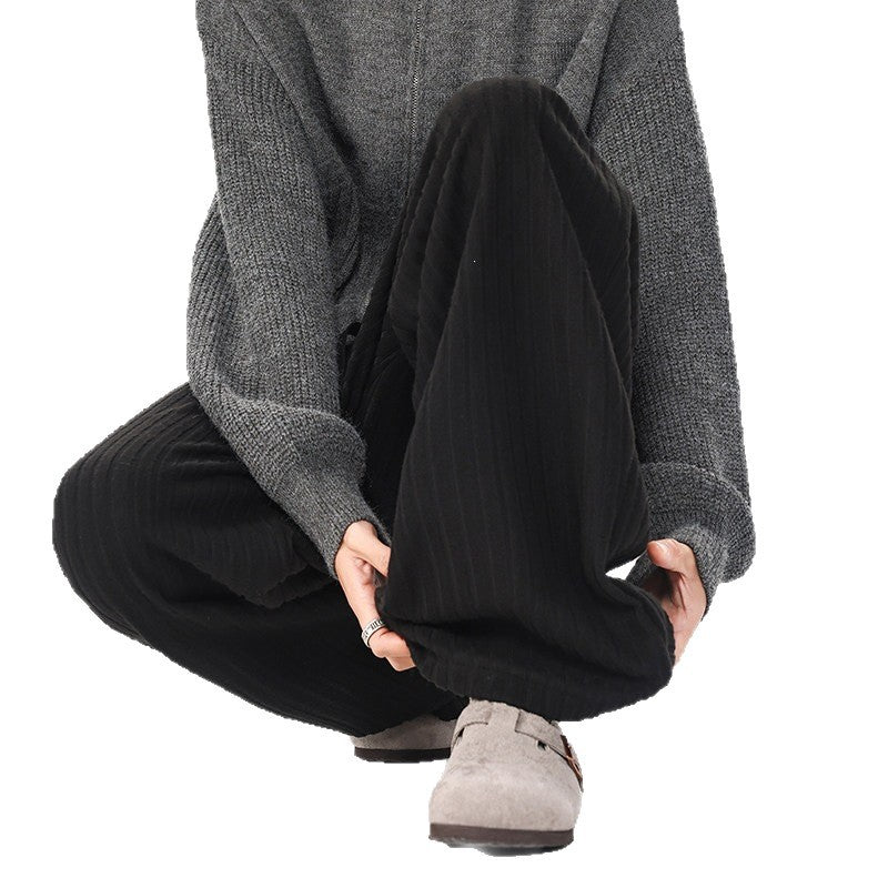 Women's loosely cut ribbed knit pants with drawstring waistband and extra wide leg Mune Fashion