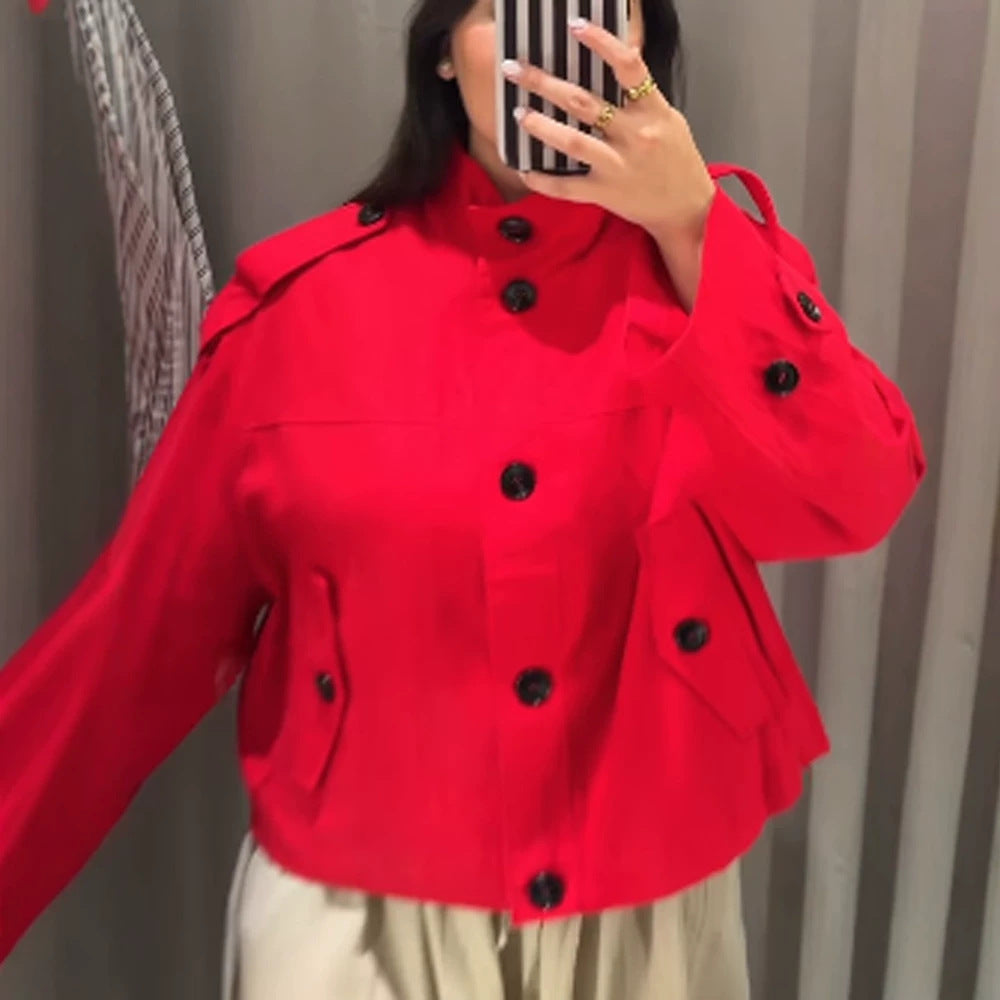 Women's Short Boxy Blouson Jacket made of lightweight Canvas with Epaulettes Mune Fashion