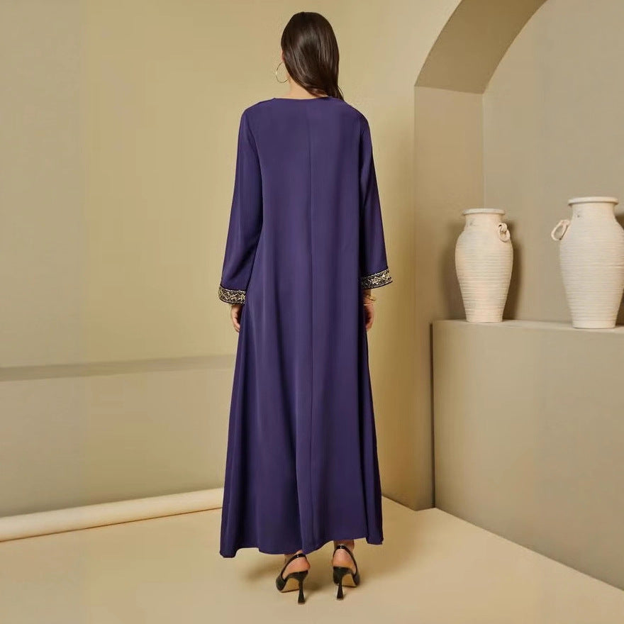 Women Elegant Maxi Dress with Embroidered Sleeves Mune Fashion