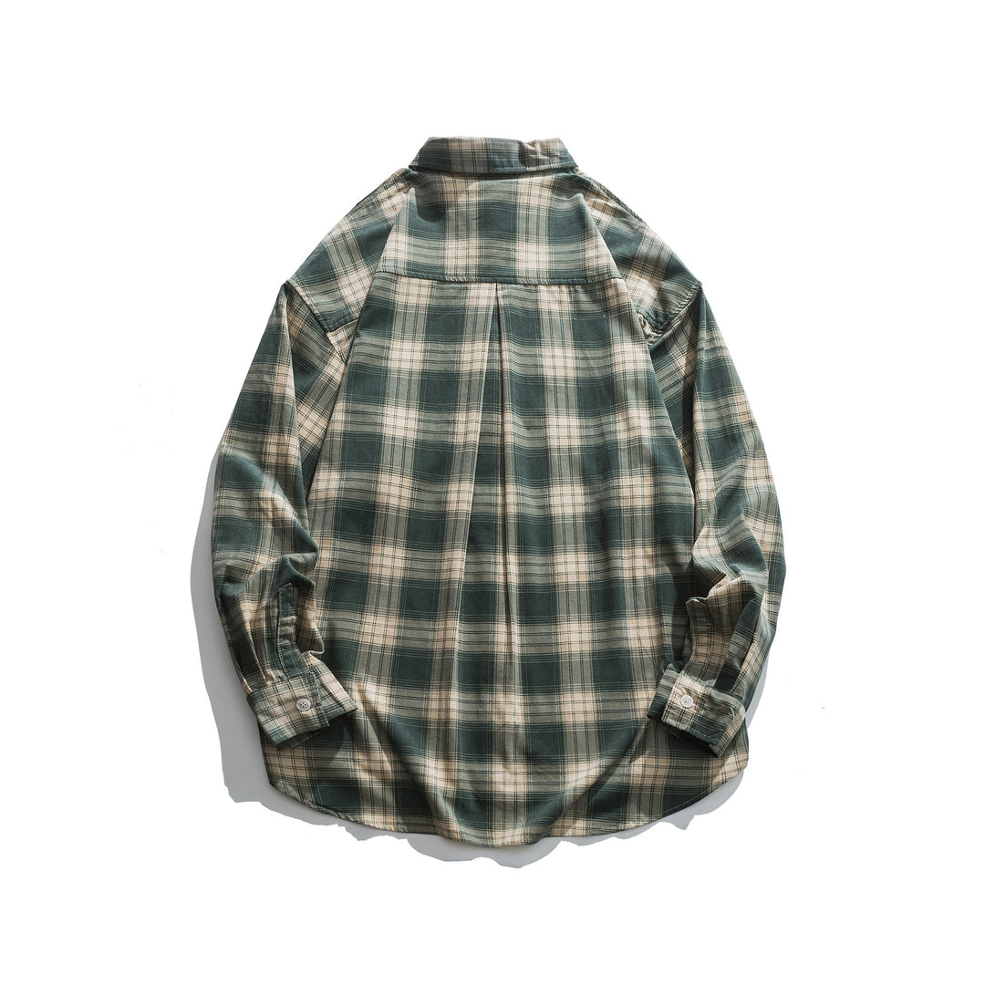 Men's oversized check shirt made of lightweight cotton blend with patch chest pocket and rounded hem Mune Fashion