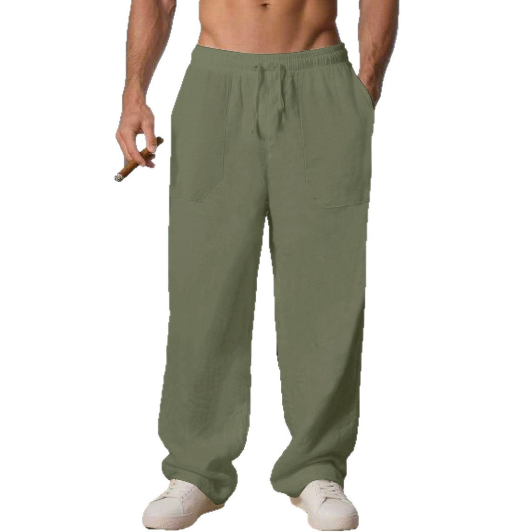 Men's oversized Relax cargo pants made of linen-cotton blend with elastic drawstring waistband and large patch pockets Mune Fashion