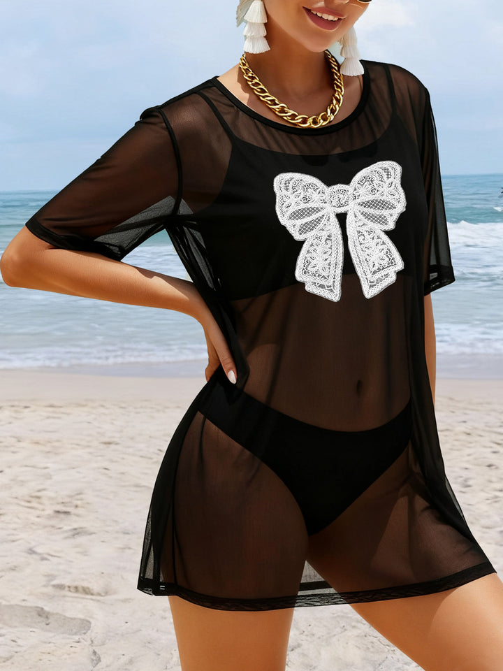Women's transparent beach cover-up with delicate lace pattern Mune Fashion