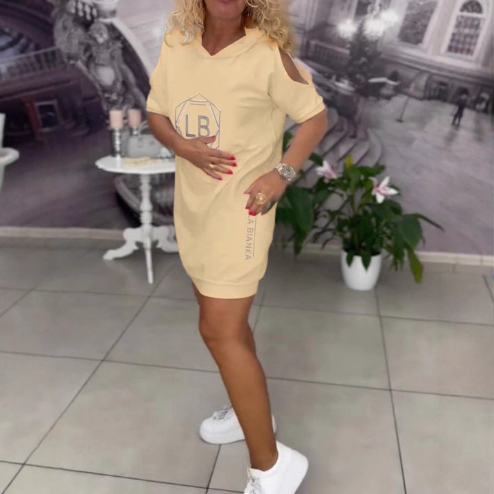Women nan sporty hoodie tunic dress with shoulder cutouts and logo print Mune Fashion