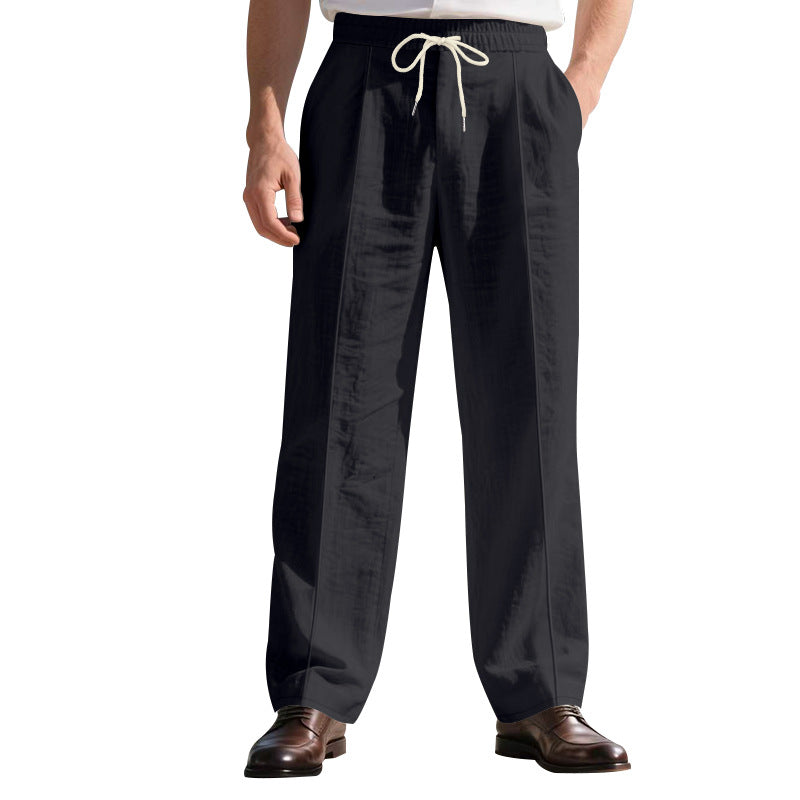 Men's light linen pleated trousers with elastic waistband and drawstring Mune Fashion