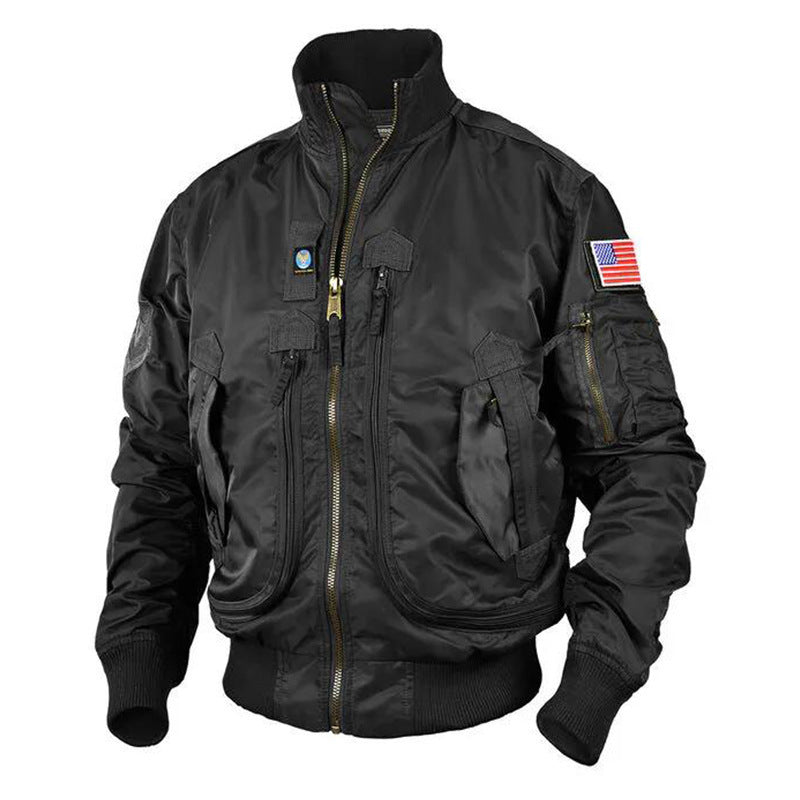 Men's Military-Inspired Bomber Jacket with Multiple Pockets, Sleeve Organizer, and Ribbed Cuffs Mune Fashion