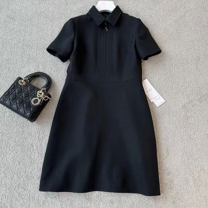 Women Short-Sleeved Shirt Dress with Concealed Two-Way Zipper and Tailored Cut Mune Fashion
