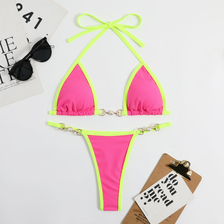 Women's triangle bikini with fashionable ribbed design and decorative elements Mune Fashion