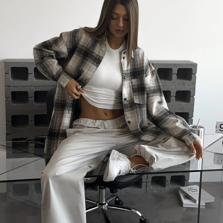 Women's wide high-cut leisure pants with an elastic waistband and deep crotch Mune Fashion