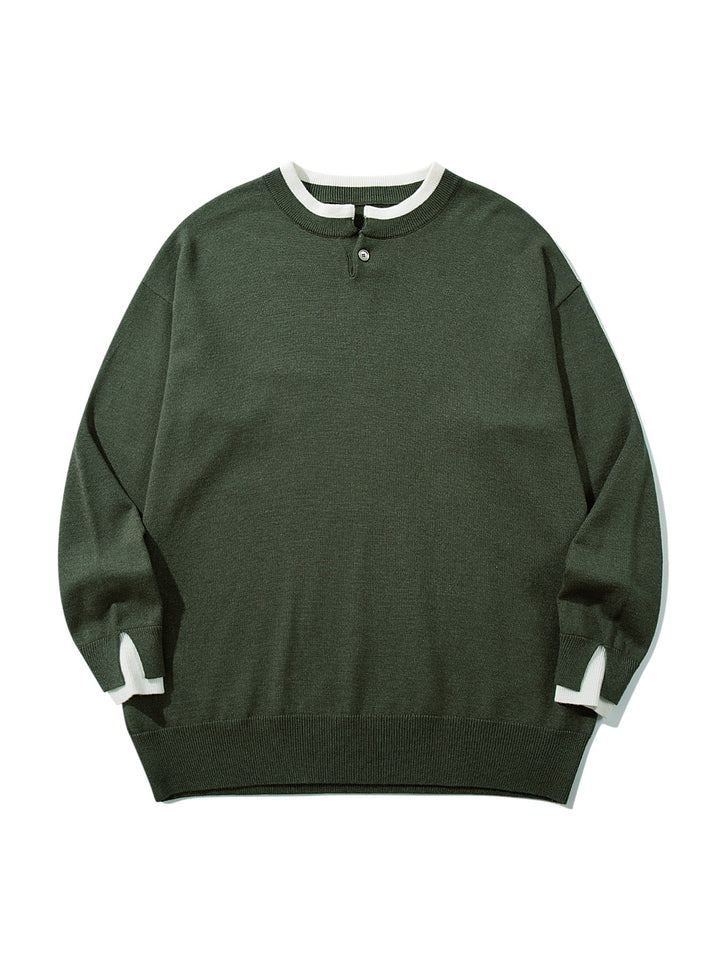 Unisex Oversized Knit Sweater with Short Henley Button Placket and Thumbhole Cuffs Mune Fashion