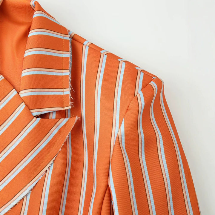 Women's double-breasted blazer with vertical stripe pattern and frayed lapel Mune Fashion