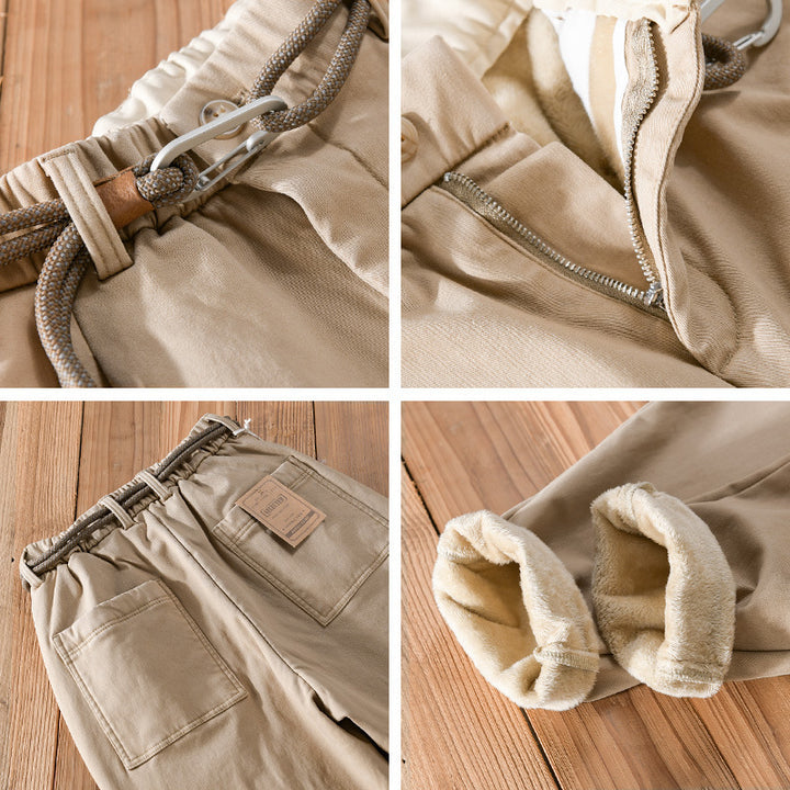 Women's Lined Chino Pants with Elastic Waistband and Tapered Legs Mune Fashion