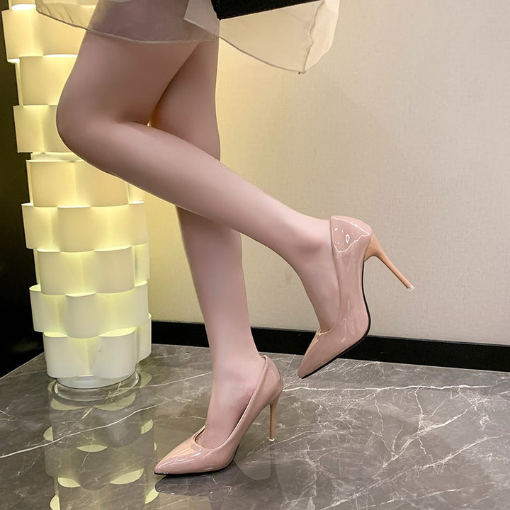 Women's Elegant Patent Pumps with Pointed Toe and Delicate Stiletto Heel Mune Fashion