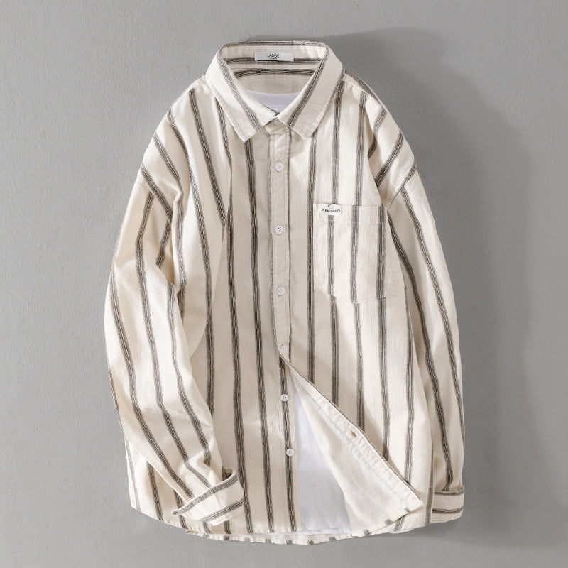Men's Striped Oversize Shirt made of Cotton Blend with Chest Pocket and Relaxed Fit Mune Fashion
