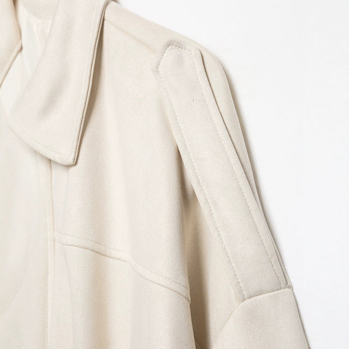 Women's Cropped Boxy Jacket made of velour look with shirt collar, wide raglan sleeves and drawstring Mune Fashion