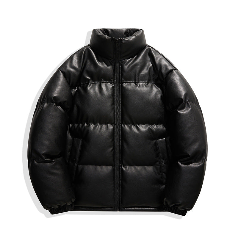 Unisex non-quilted insulation jacket with faux leather shoulder yoke and high collar Mune Fashion