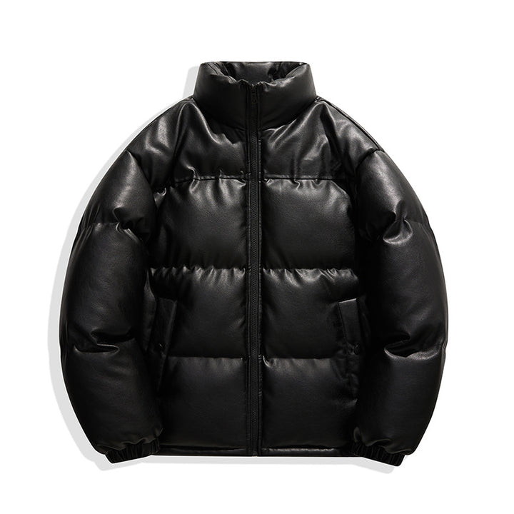 Unisex non-quilted insulation jacket with faux leather shoulder yoke and high collar Mune Fashion