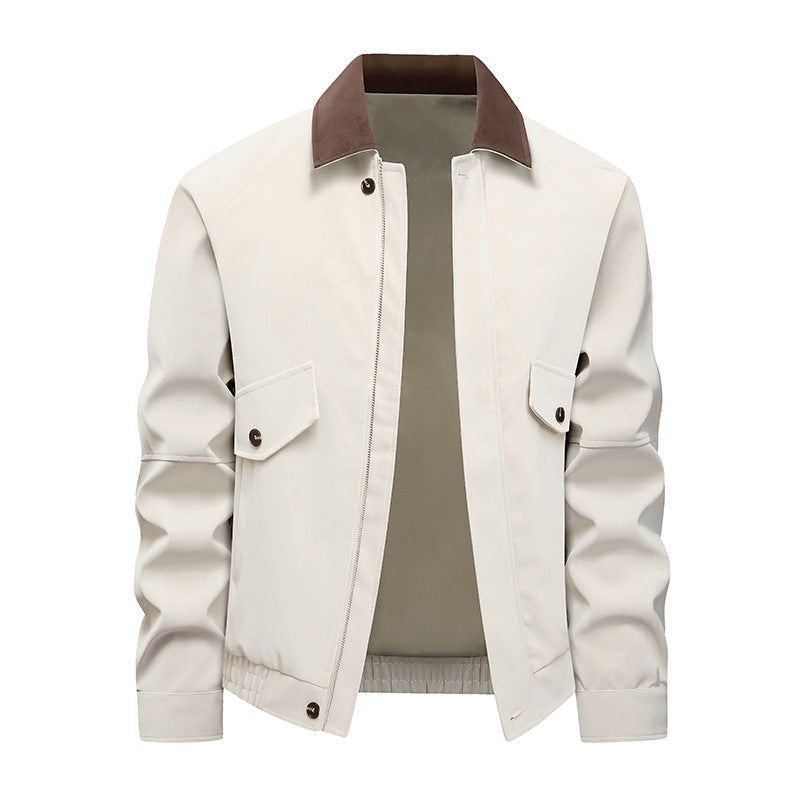 Men's short bomber jacket with suede collar, patch flap pockets & elastic hem Mune Fashion