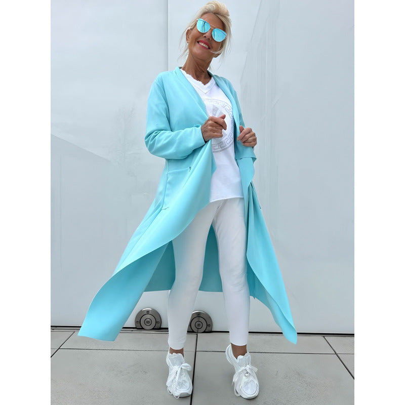 Women's Long Flowing Long Cardigan with Waterfall Hem and Pockets Mune Fashion