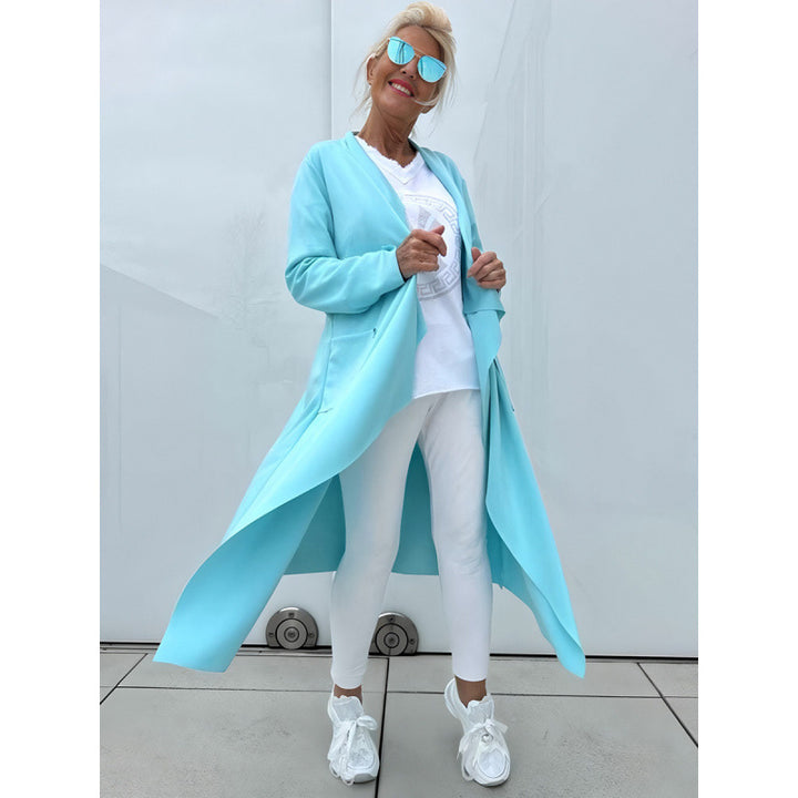 Women's Long Flowing Long Cardigan with Waterfall Hem and Pockets Mune Fashion