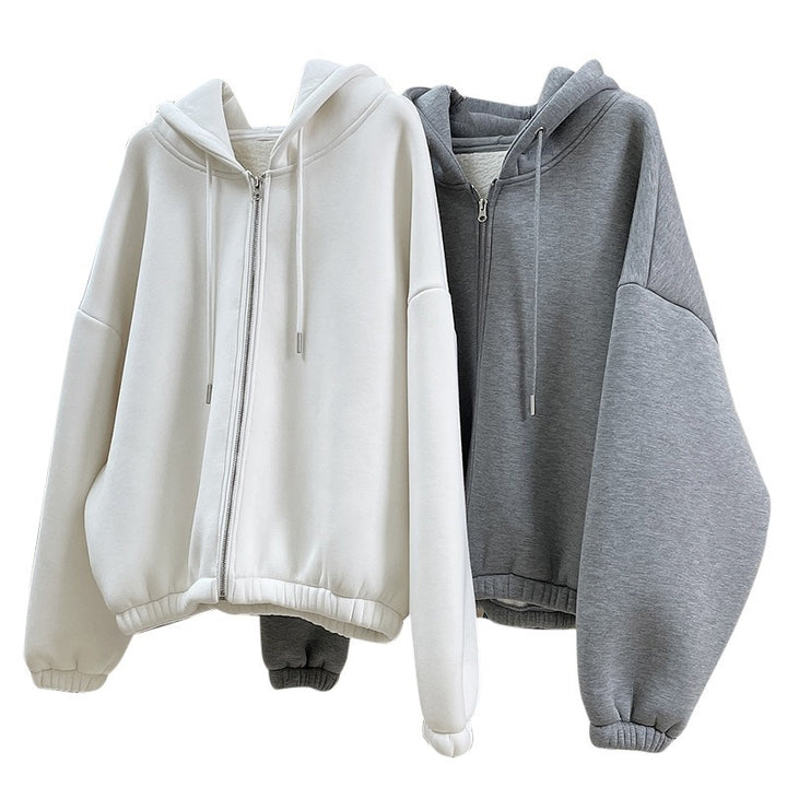 Women Oversized Hooded Zip Jacket with Teddy Lining and Elastic Hem Mune Fashion