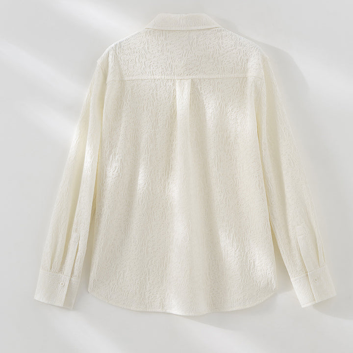 Women's Structured Oversized Shirt Blouse with Button Placket and Classic Collar Mune Fashion