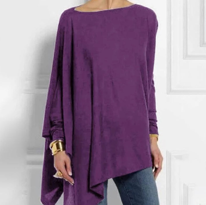 Women's draped oversized tunic with asymmetrical hem and wide batwing sleeves Mune Fashion