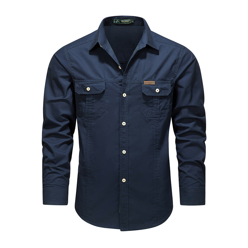 Men's Robust Canvas Work Shirt with Chest Flap Pockets and Classic Shirt Collar Mune Fashion